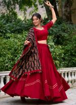 Pure Cotton Maroon Traditional Wear Gotta Pati Work Lehenga Choli